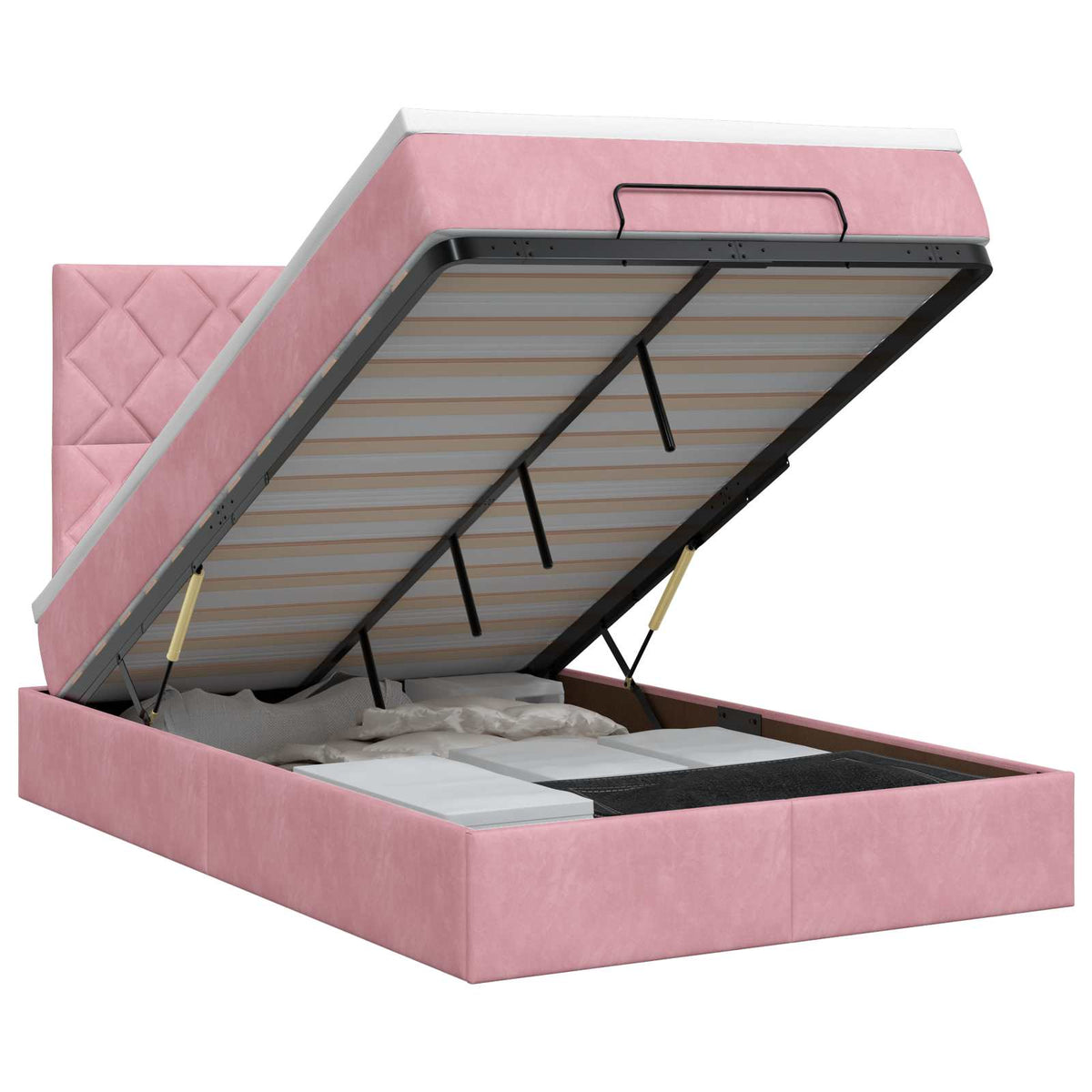 Ottoman Bett mit Matratze mit Kopfteil Rosa 120 x 200 cm Samt