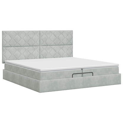 Ottoman Bett mit Matratze Hellgrau 200 x 200 cm Samt
