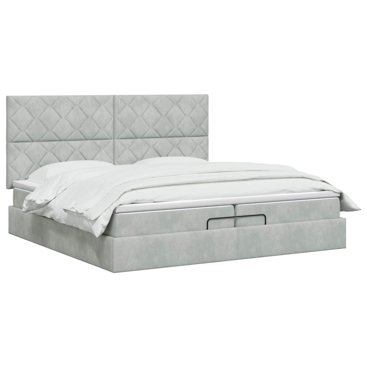 Ottoman Bett mit Matratze Hellgrau 200 x 200 cm Samt