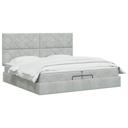 Ottoman Bett mit Matratze Hellgrau 200 x 200 cm Samt