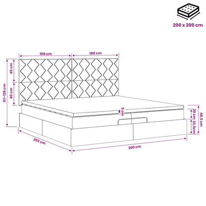 Ottoman Bett mit Matratze Hellgrau 200 x 200 cm Samt