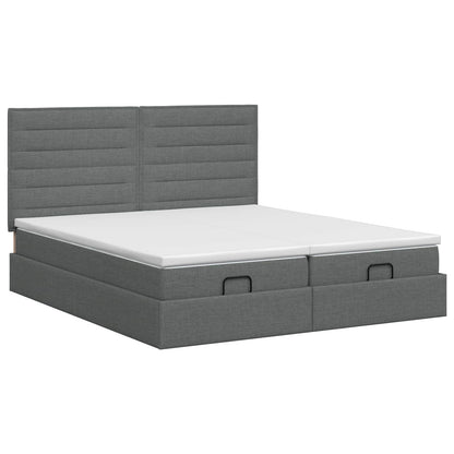 Ottoman Bett mit Matratze mit Kopfteil 2 stk. Dunkelgrau Stoff