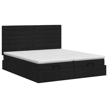 Ottoman Bett mit Matratze mit Kopfteil 2 stk. Schwarz Stoff