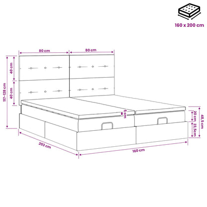 Ottoman Bett mit Matratze mit Kopfteil 2 Stk. Dunkelgrau Stoff