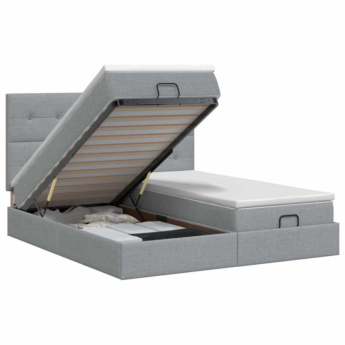 Ottoman Bett mit Matratze mit Kopfteil 2 Stk. Hellgrau Stoff