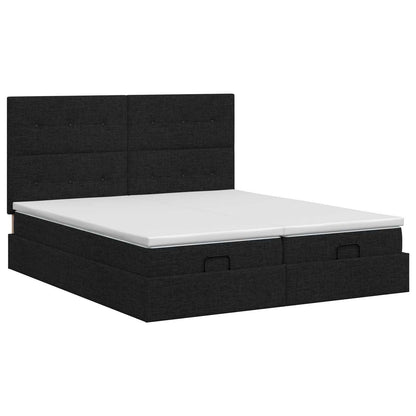 Ottoman Bett mit Matratze mit Kopfteil 2 Stk. Schwarz Stoff