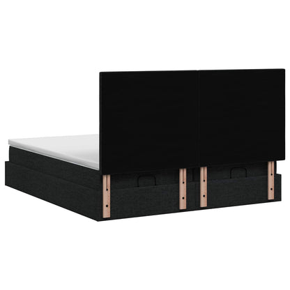 Ottoman Bett mit Matratze mit Kopfteil 2 Stk. Schwarz Stoff