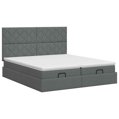 Ottoman Bett mit Matratze mit Kopfteil 2 Stk. Dunkelgrau Stoff
