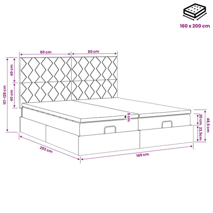 Ottoman Bett mit Matratze mit Kopfteil 2 Stk. Dunkelgrau Stoff