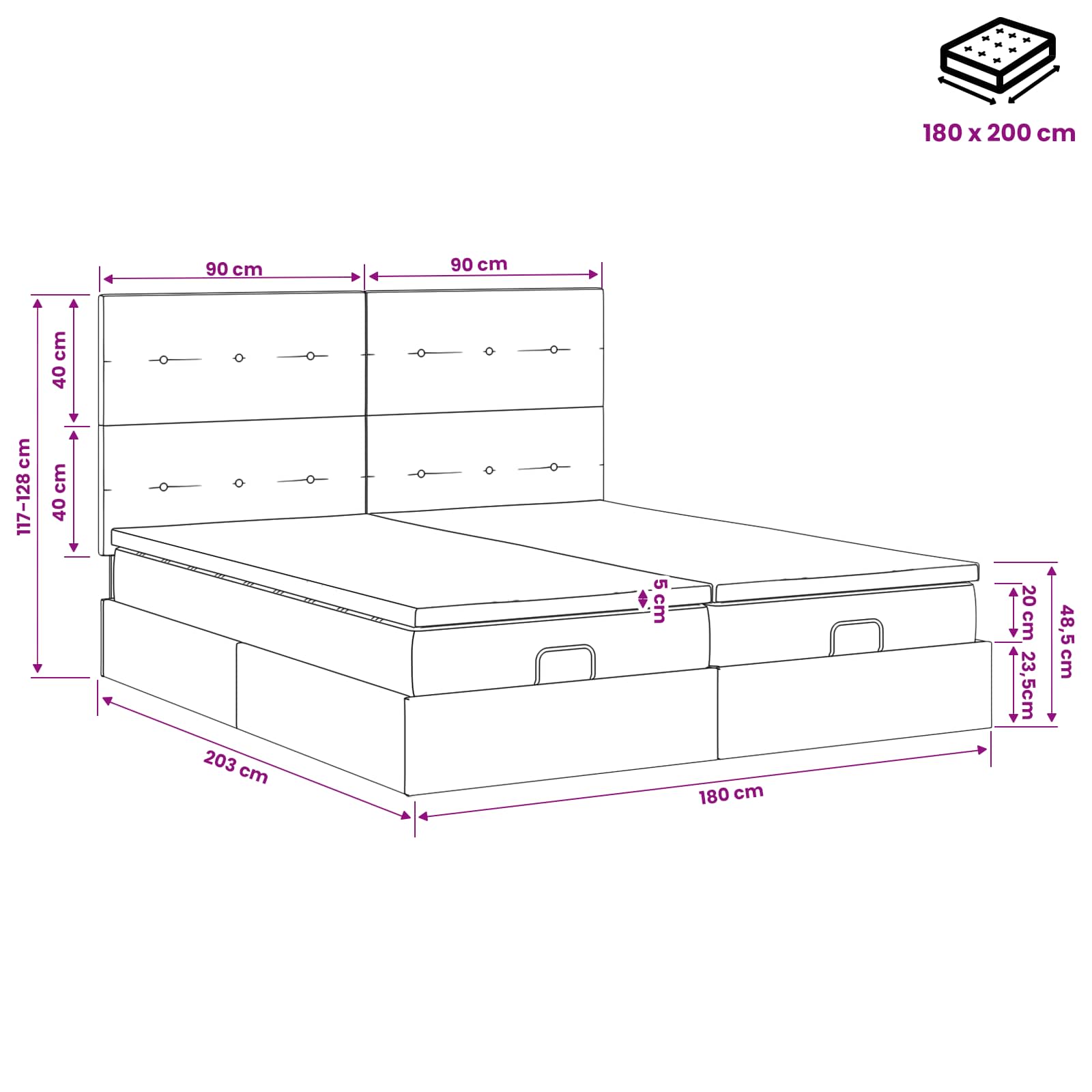 Ottoman Bett mit Matratze mit Kopfteil 2 Stk. Dunkelgrau Samt