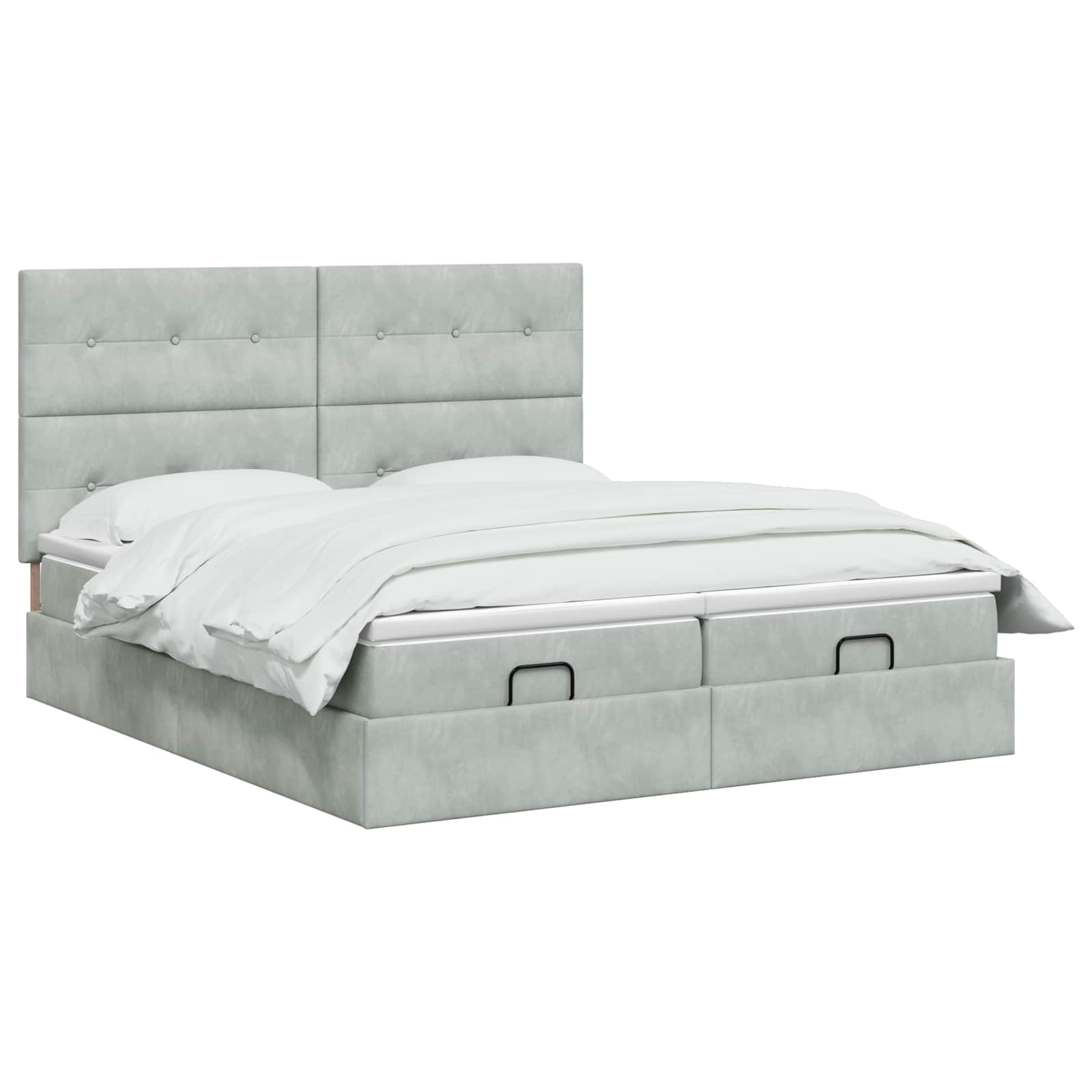 Ottoman Bett mit Matratze mit Kopfteil 2 Stk. Hellgrau Samt
