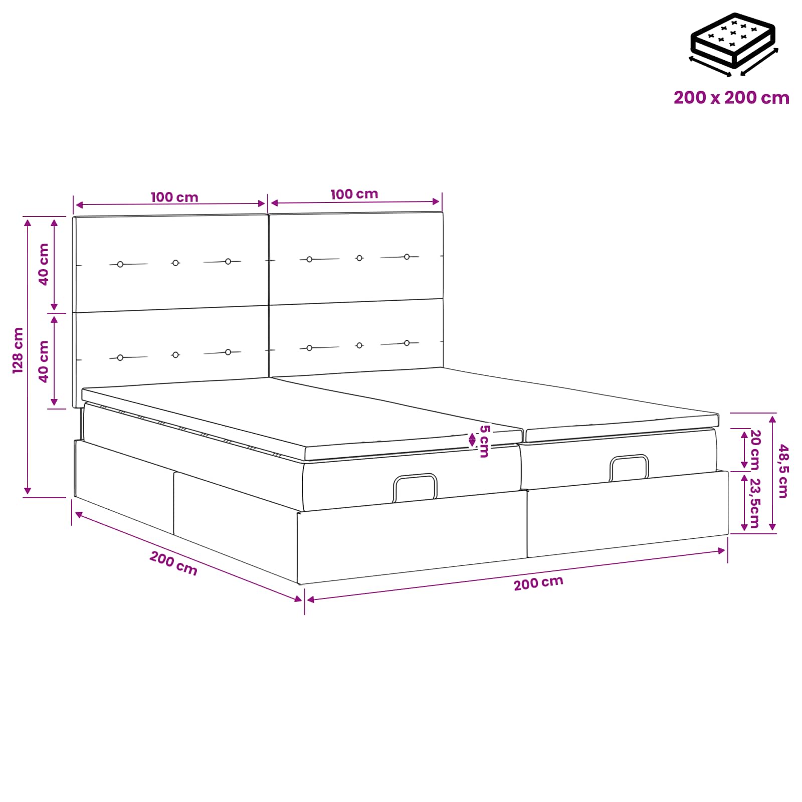 Ottoman Bett mit Matratze mit Kopfteil 2 Stk. Hellgrau Samt
