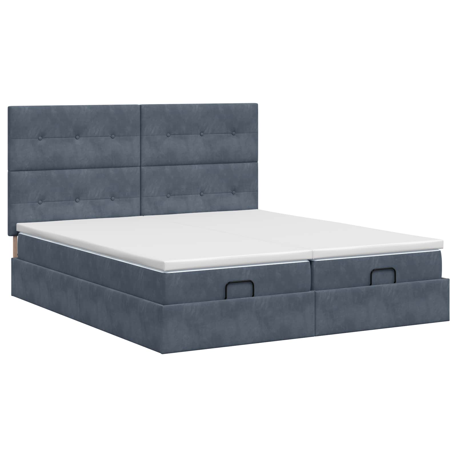 Ottoman Bett mit Matratze mit Kopfteil 2 Stk. Dunkelgrau Samt