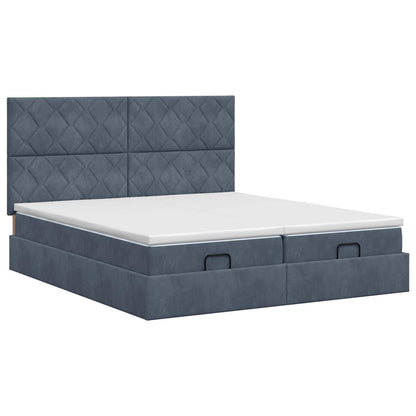 Ottoman Bett mit Matratze mit Kopfteil 2 Stk. Dunkelgrau Samt