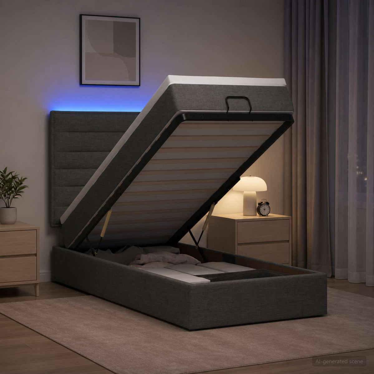 Ottoman-Bett mit Matratze und LED Dunkelgrau 80 x 200 cm Stoff