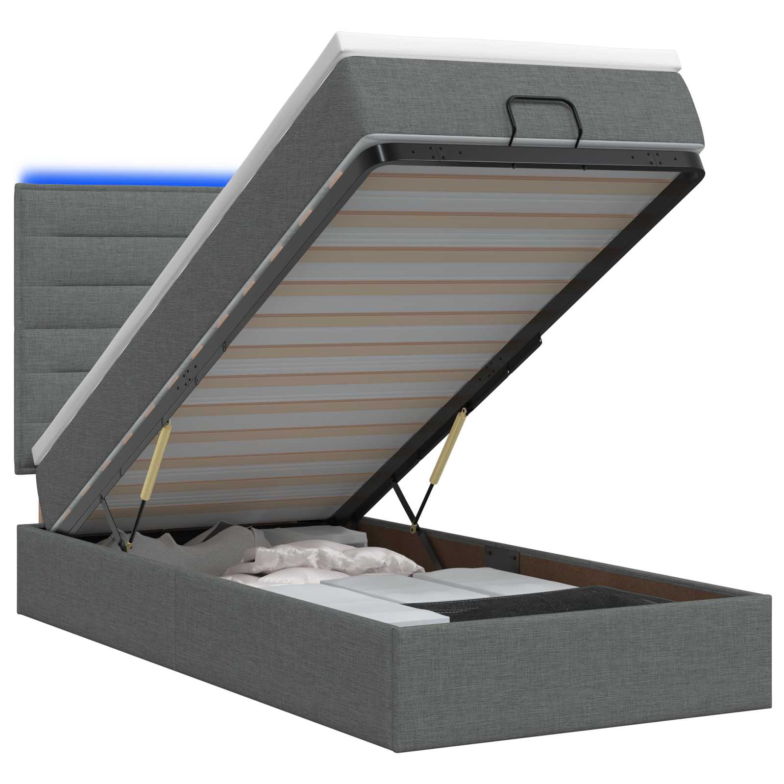 Ottoman-Bett mit Matratze und LED Dunkelgrau 80 x 200 cm Stoff