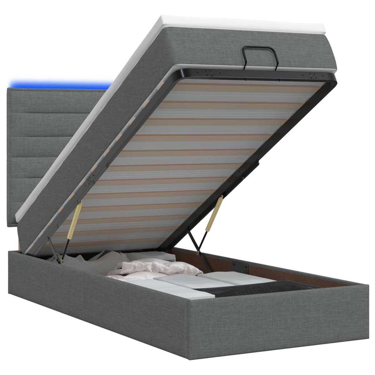 Ottoman-Bett mit Matratze und LED Dunkelgrau 80 x 200 cm Stoff