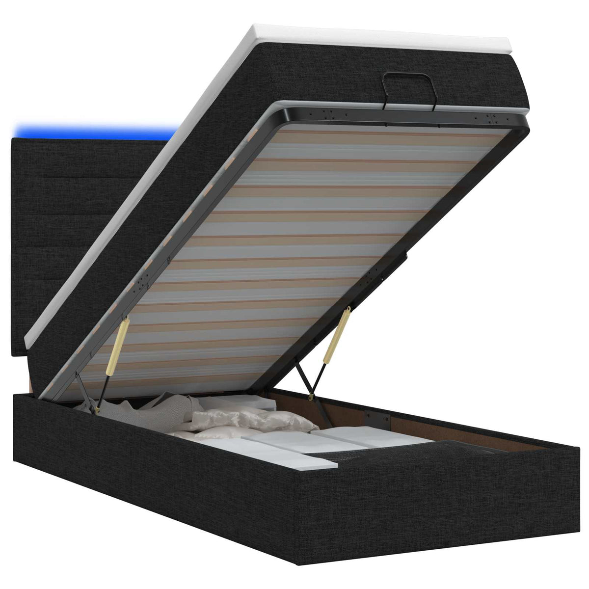 Ottoman-Bett mit Matratze und LED Schwarz 80 x 200 cm Stoff