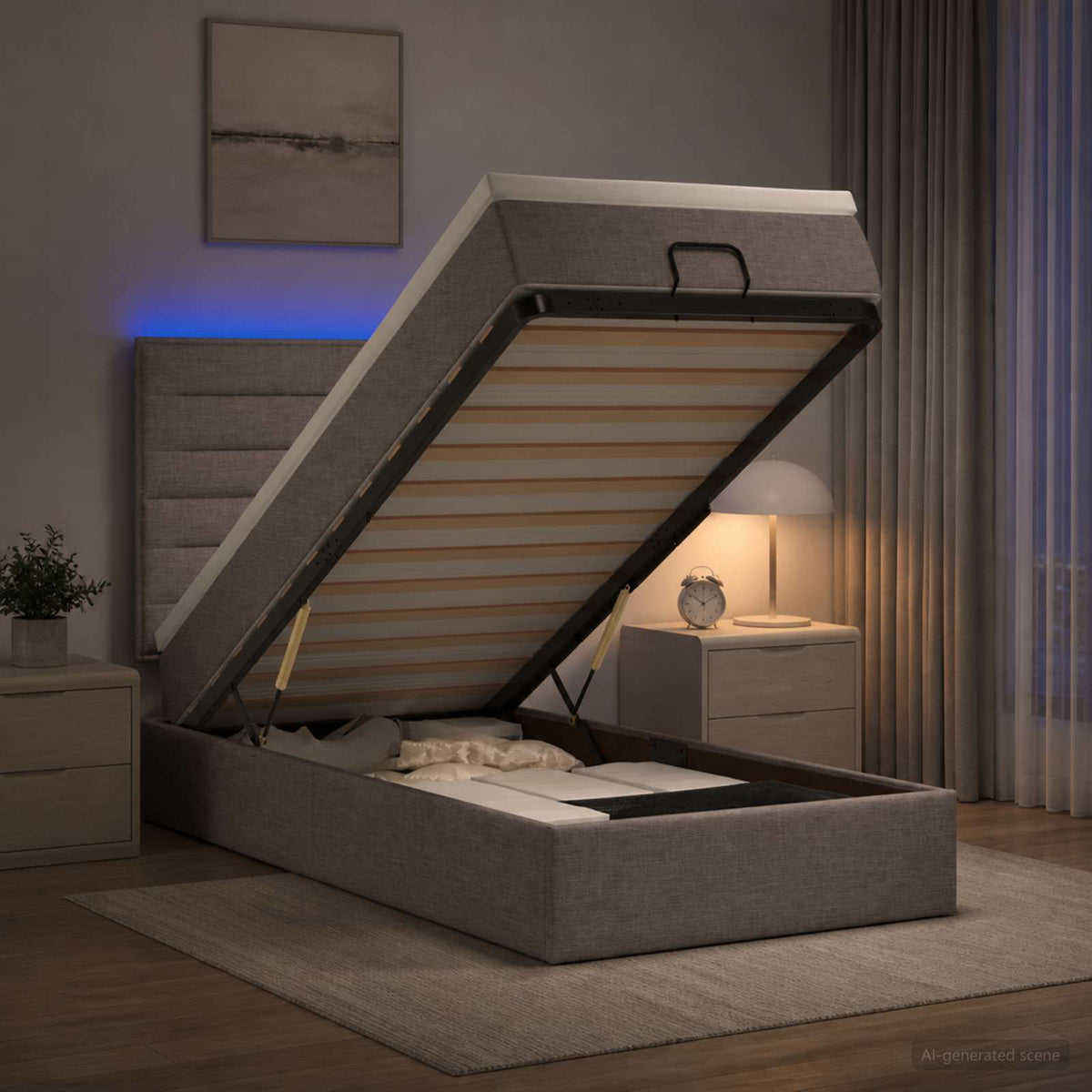 Ottoman-Bett mit Matratze und LED Taupe 80 x 200 cm Stoff