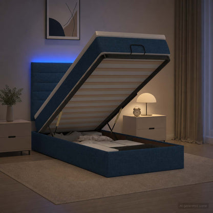Ottoman-Bett mit Matratze und LED Blau 90 x 200 cm Stoff