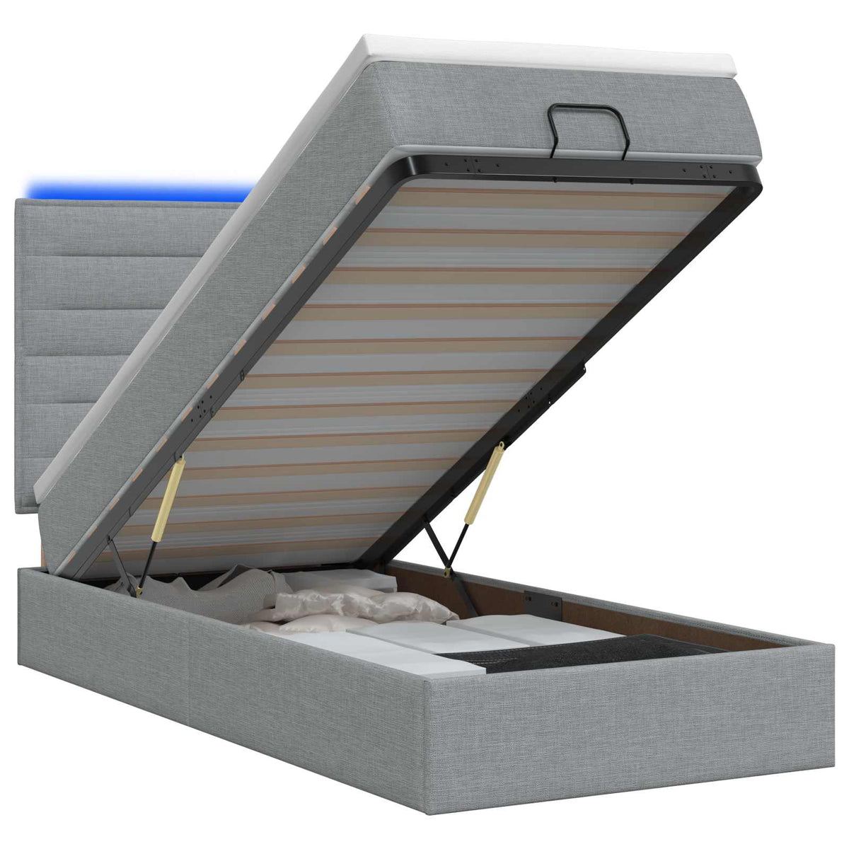 Ottoman-Bett mit Matratze und LED Hellgrau 90 x 190 cm Stoff