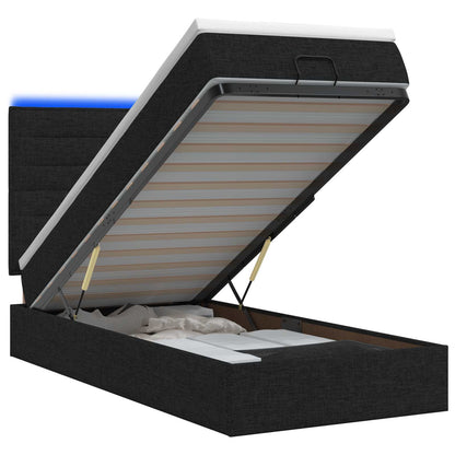 Ottoman-Bett mit Matratze und LED Schwarz 90 x 190 cm Stoff