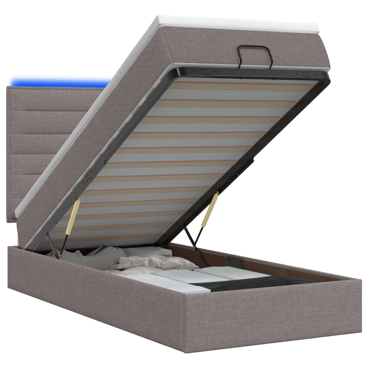 Ottoman-Bett mit Matratze und LED Taupe 90 x 200 cm Stoff