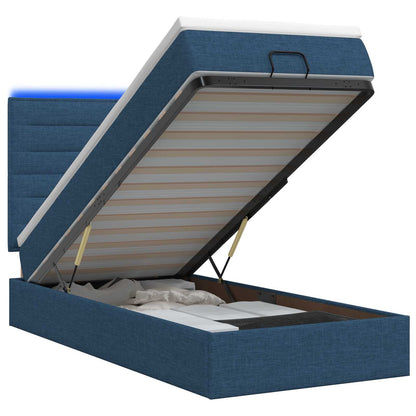 Ottoman-Bett mit Matratze und LED Blau 90 x 200 cm Stoff