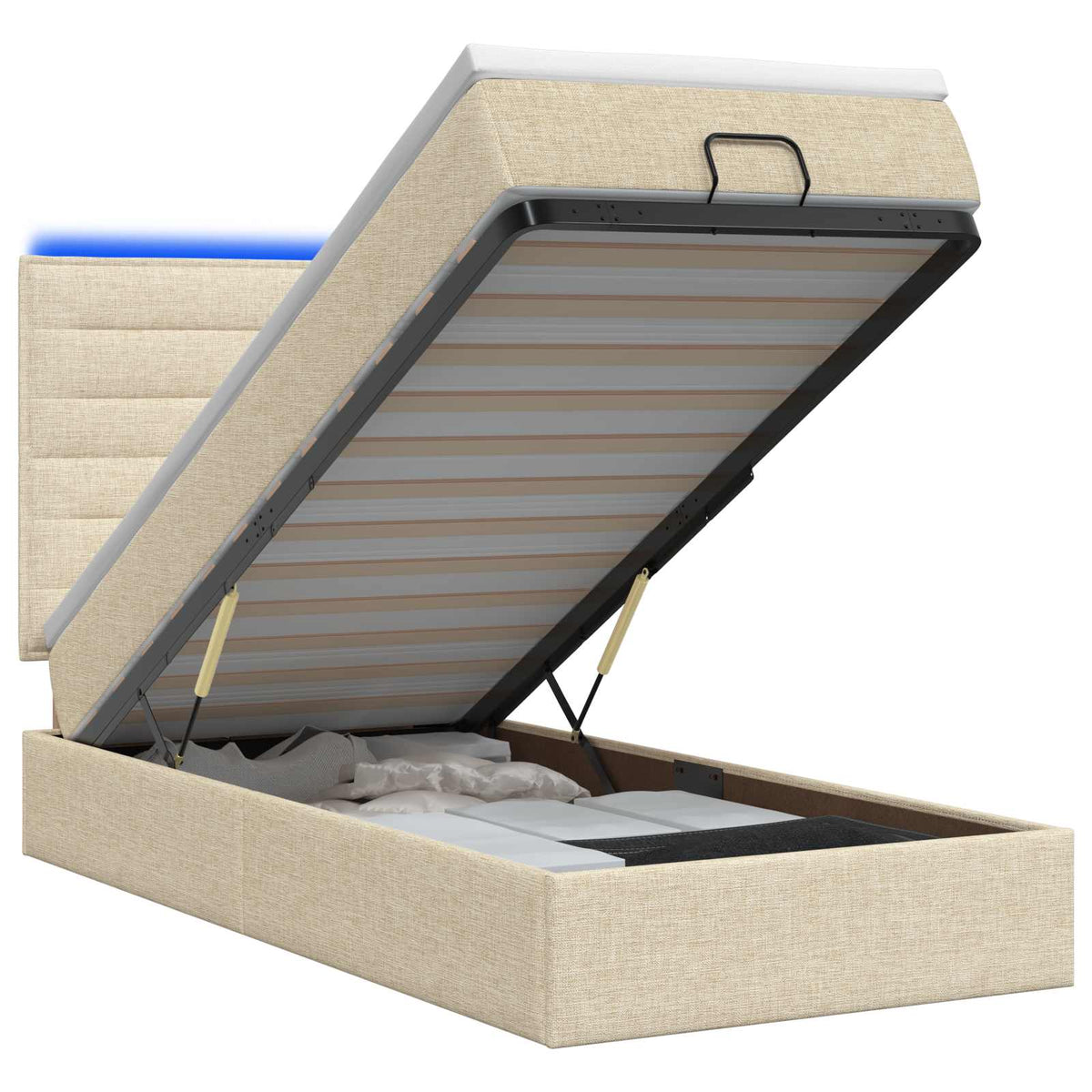 Ottoman-Bett mit Matratze und LED Creme 100 x 200 cm Stoff