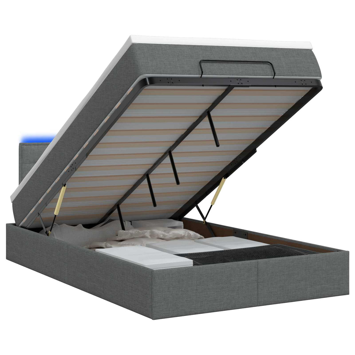Ottoman-Bett mit Matratze und LED Dunkelgrau 120 x 190 cm Stoff