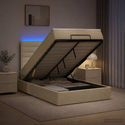 Ottoman-Bett mit Matratze und LED Creme 120 x 200 cm Stoff
