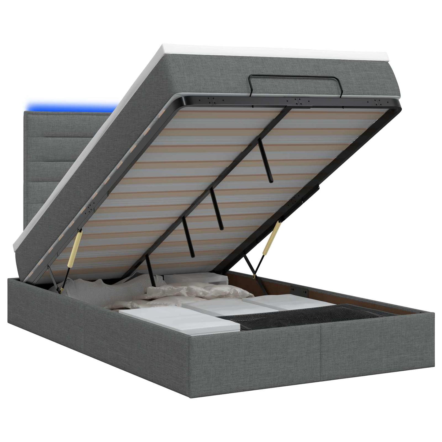Ottoman-Bett mit Matratze und LED Dunkelgrau 120 x 200 cm Stoff