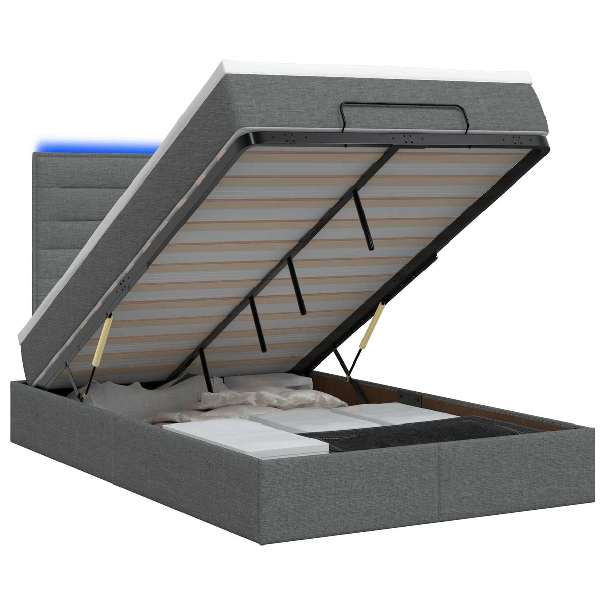 Ottoman-Bett mit Matratze und LED Dunkelgrau 120 x 200 cm Stoff