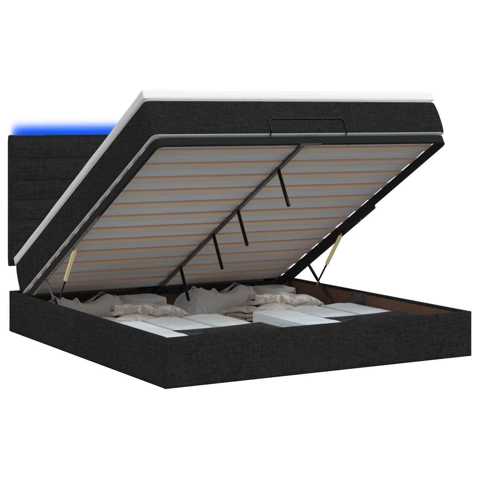 Ottoman-Bett mit Matratze und LED Schwarz 140 x 200 cm Stoff