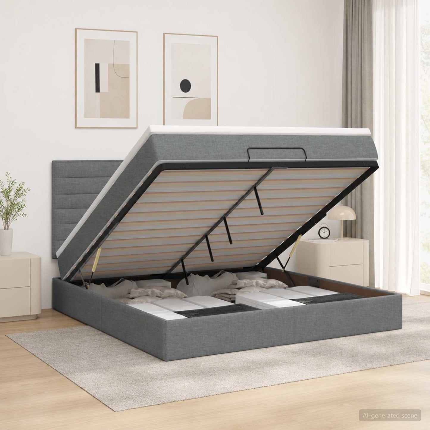 Ottoman Bett mit Matratze Dunkelgrau 140 x 190 cm Stoff