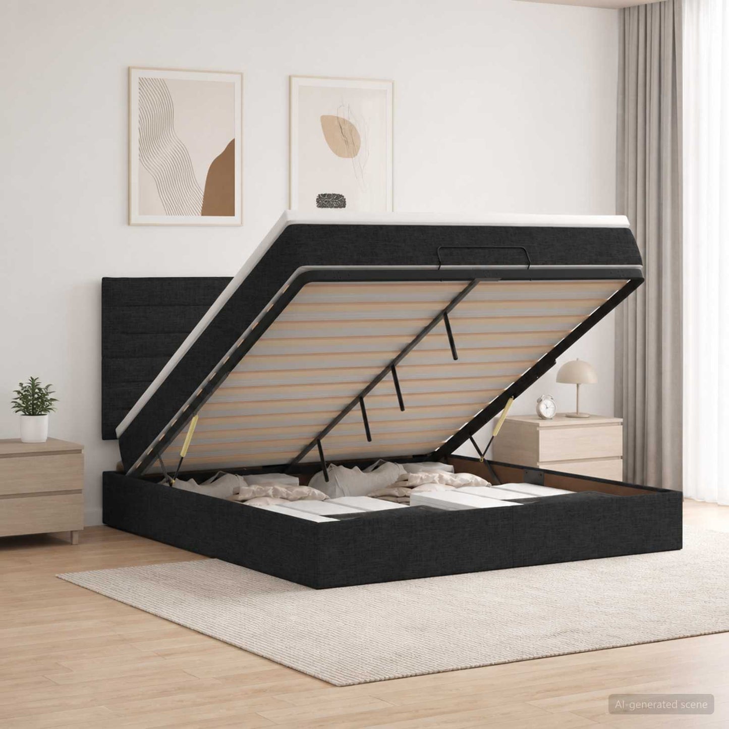 Ottoman Bett mit Matratze Schwarz 140 x 190 cm Stoff