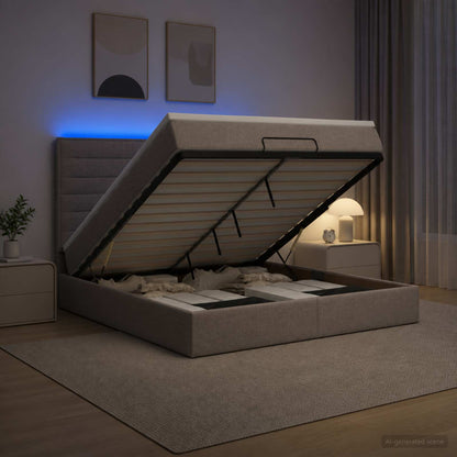 Ottoman-Bett mit Matratze und LED Taupe 160 x 200 cm Stoff