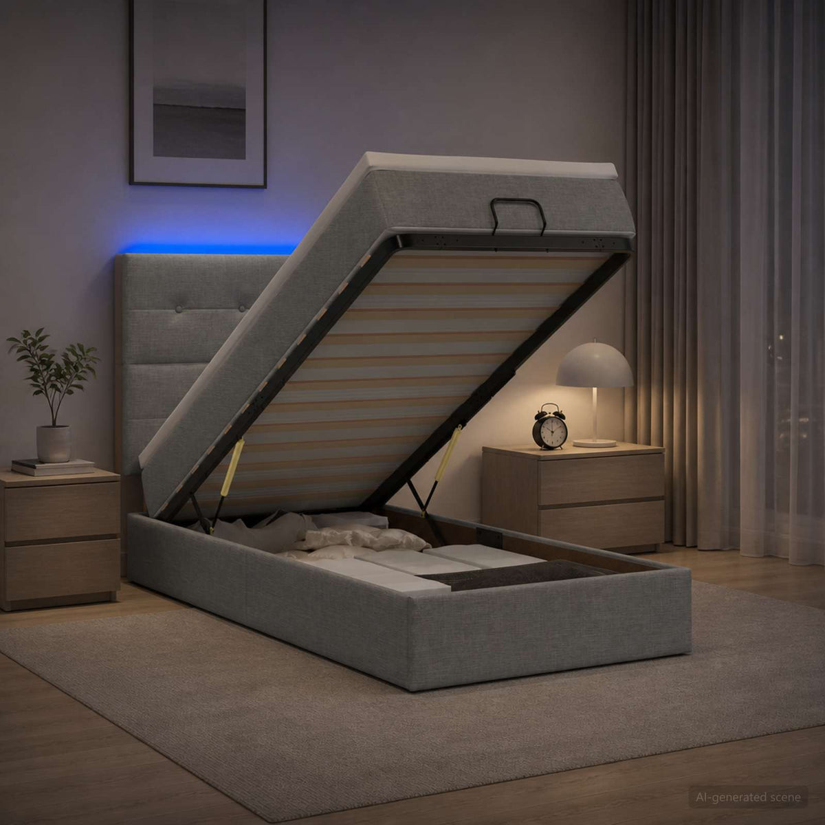 Ottoman-Bett mit Matratze und LED Hellgrau 80 x 200 cm Stoff