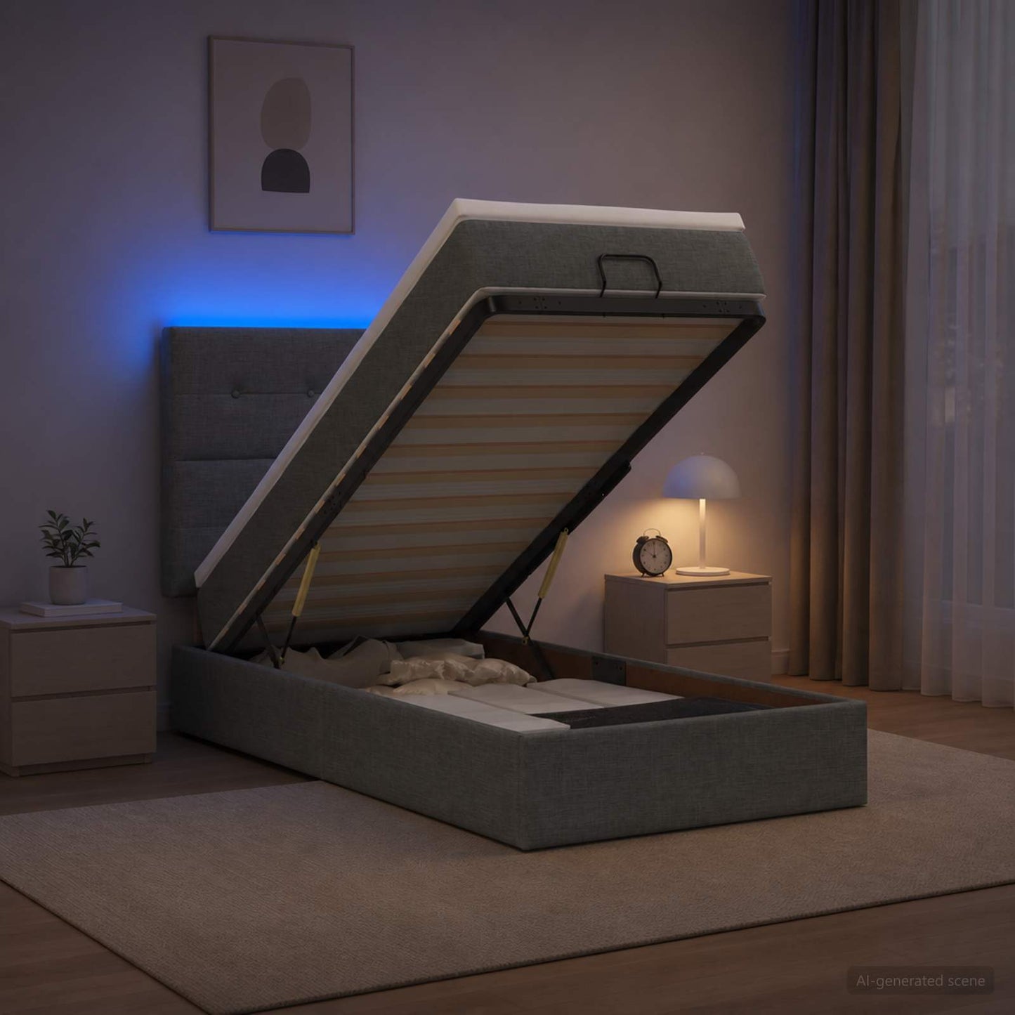 Ottoman-Bett mit Matratze und LED Dunkelgrau 80 x 200 cm Stoff