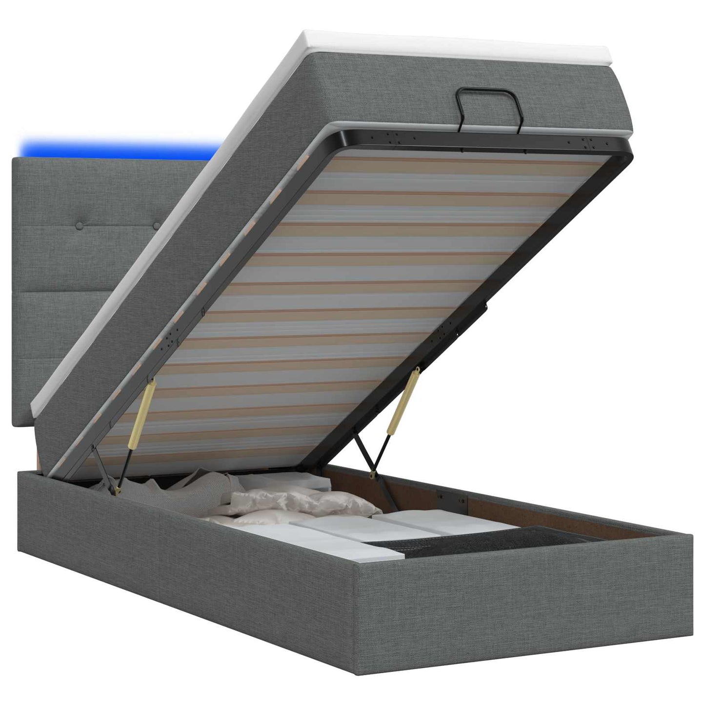 Ottoman-Bett mit Matratze und LED Dunkelgrau 80 x 200 cm Stoff