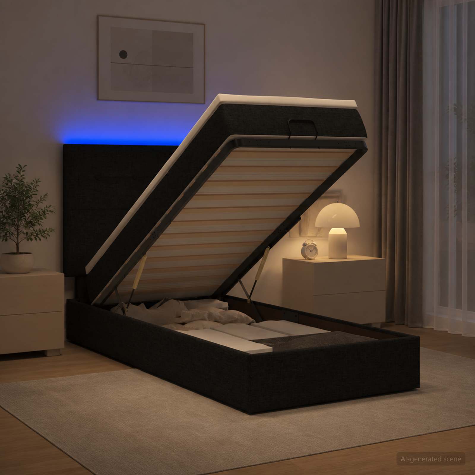 Ottoman-Bett mit Matratze und LED Schwarz 100 x 200 cm Stoff