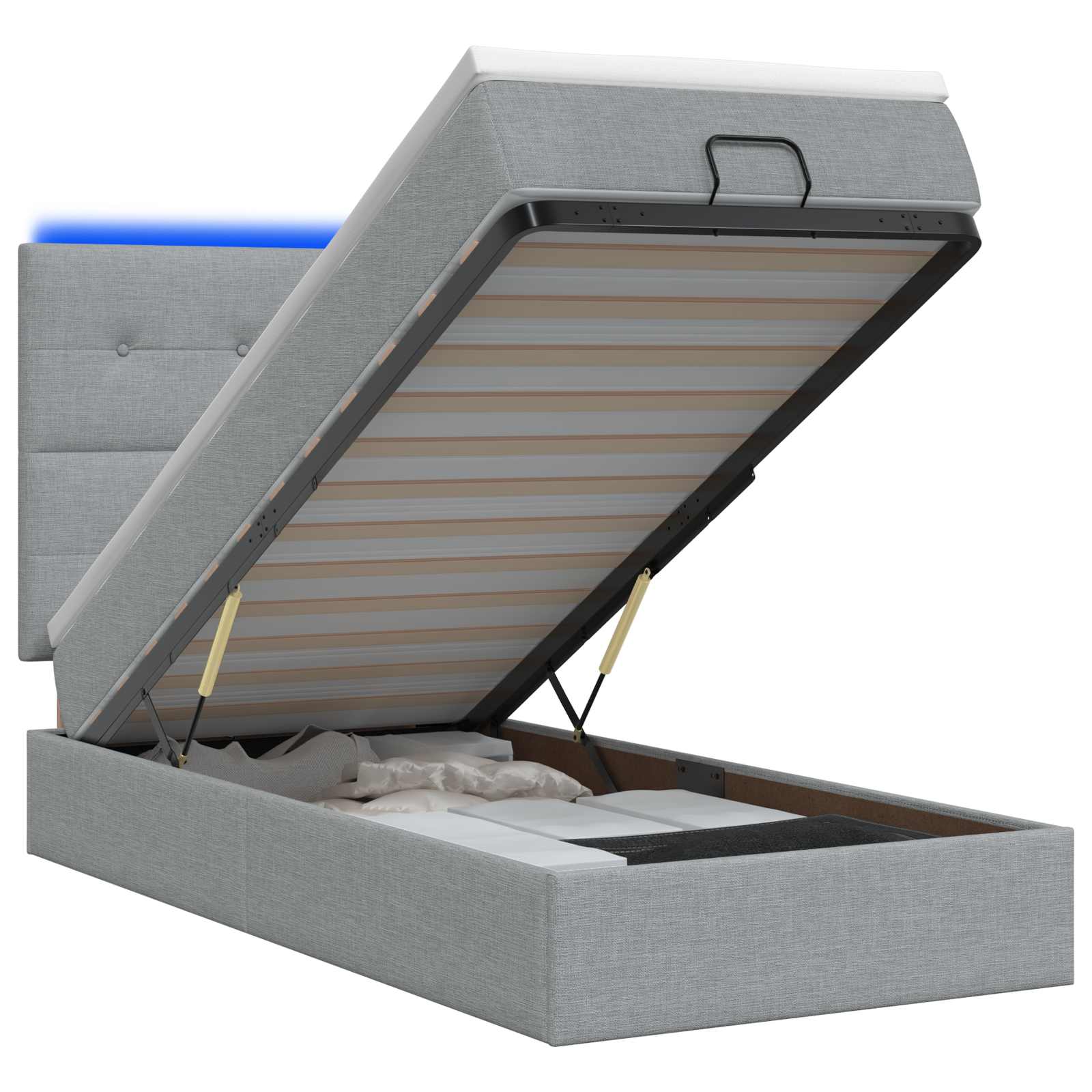 Ottoman-Bett mit Matratze und LED Hellgrau 90 x 190 cm Stoff