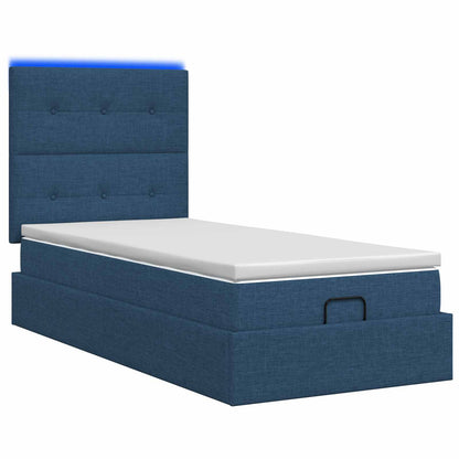 Ottoman-Bett mit Matratze und LED Blau 90 x 200 cm Stoff