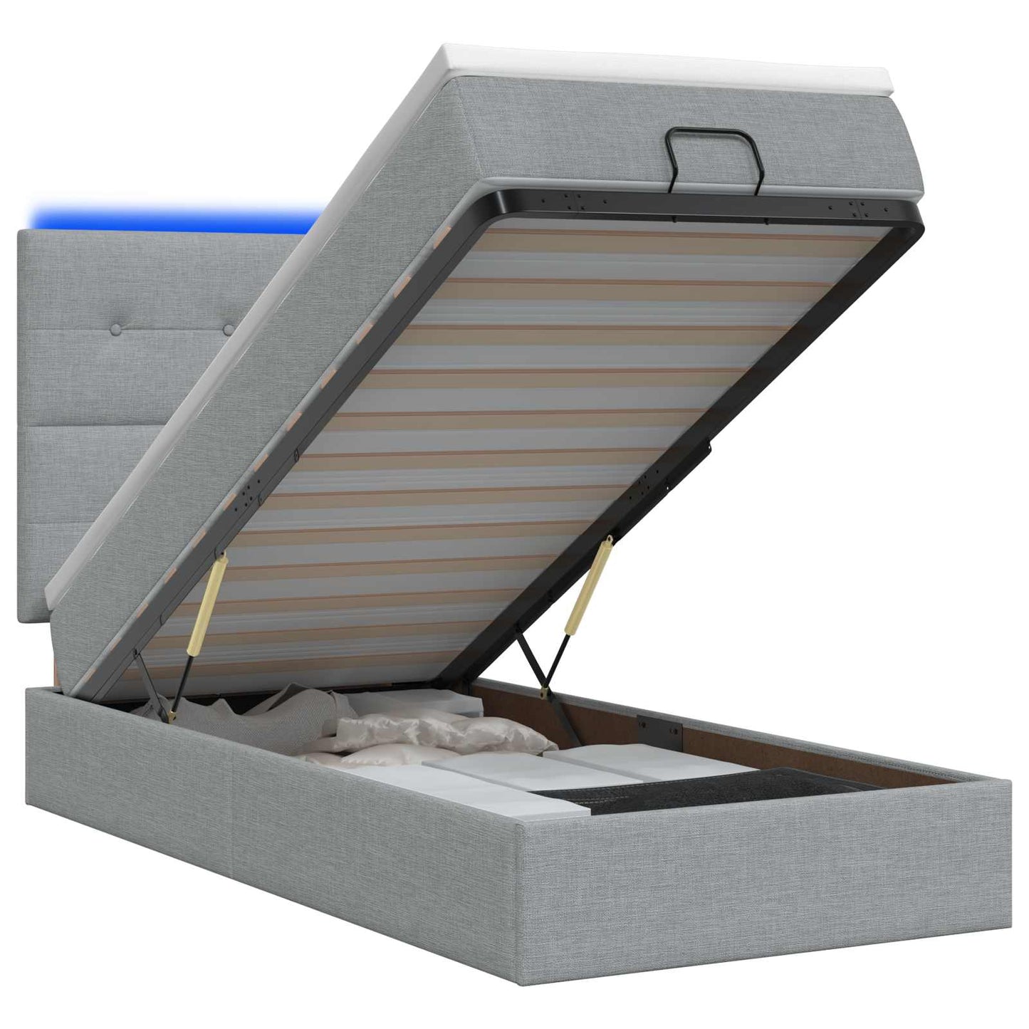 Ottoman-Bett mit Matratze und LED Hellgrau 100 x 200 cm Stoff