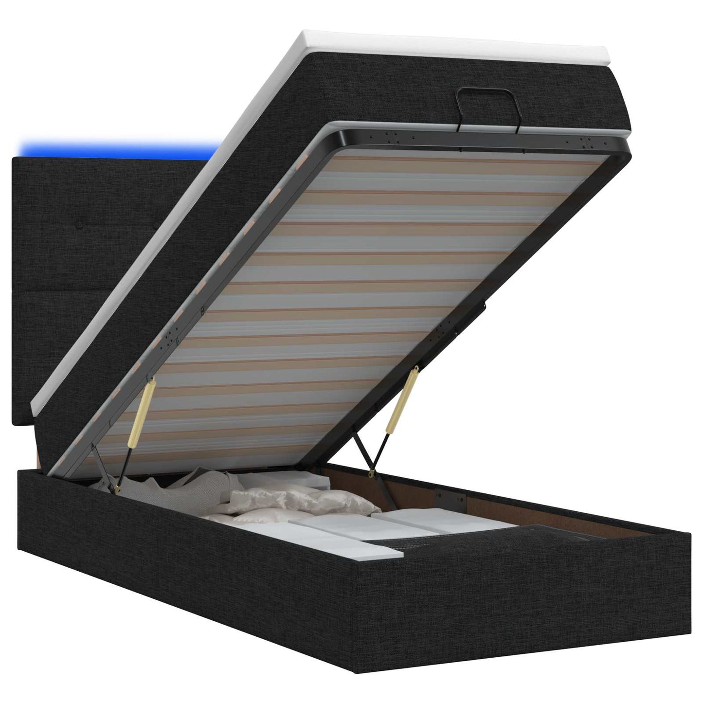 Ottoman-Bett mit Matratze und LED Schwarz 100 x 200 cm Stoff