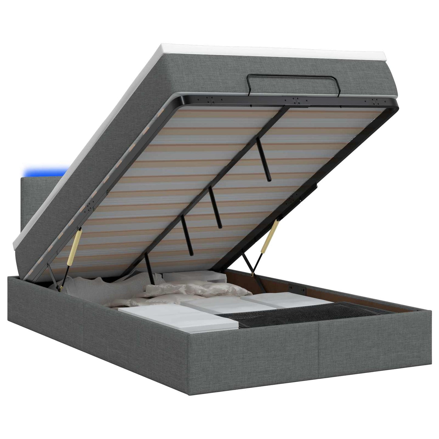 Ottoman-Bett mit Matratze und LED Dunkelgrau 120 x 190 cm Stoff