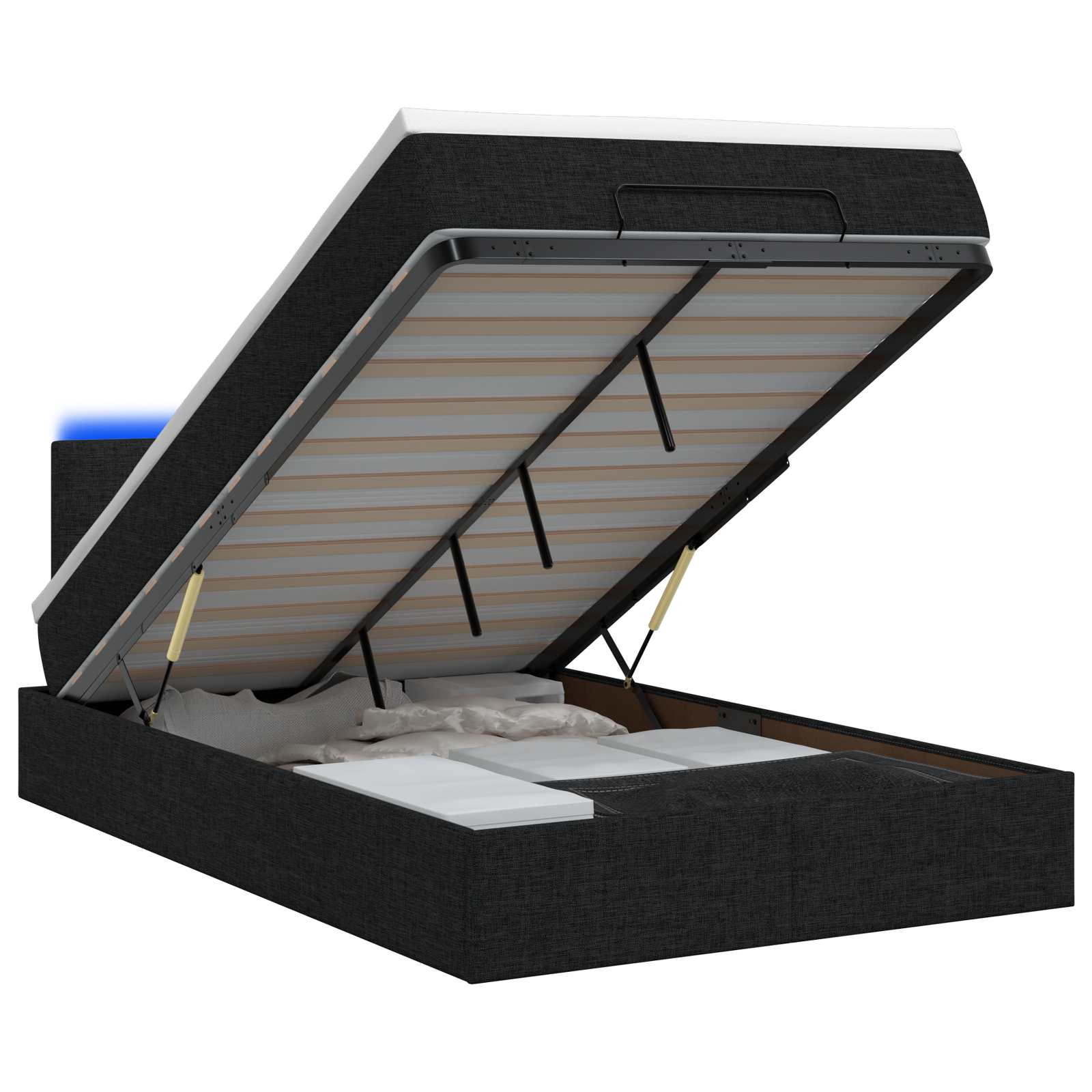 Ottoman-Bett mit Matratze und LED Schwarz 120 x 190 cm Stoff