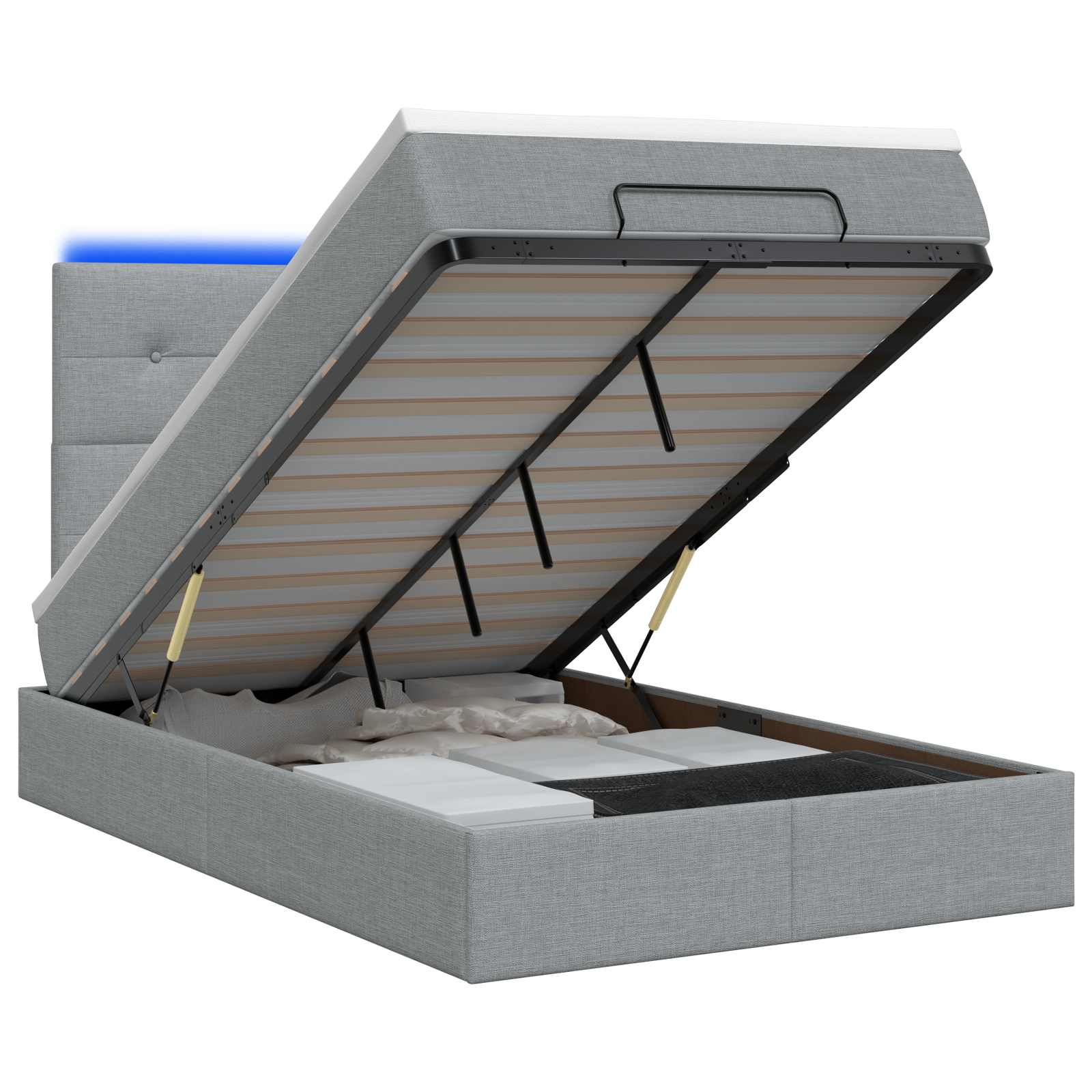 Ottoman-Bett mit Matratze und LED Hellgrau 120 x 200 cm Stoff