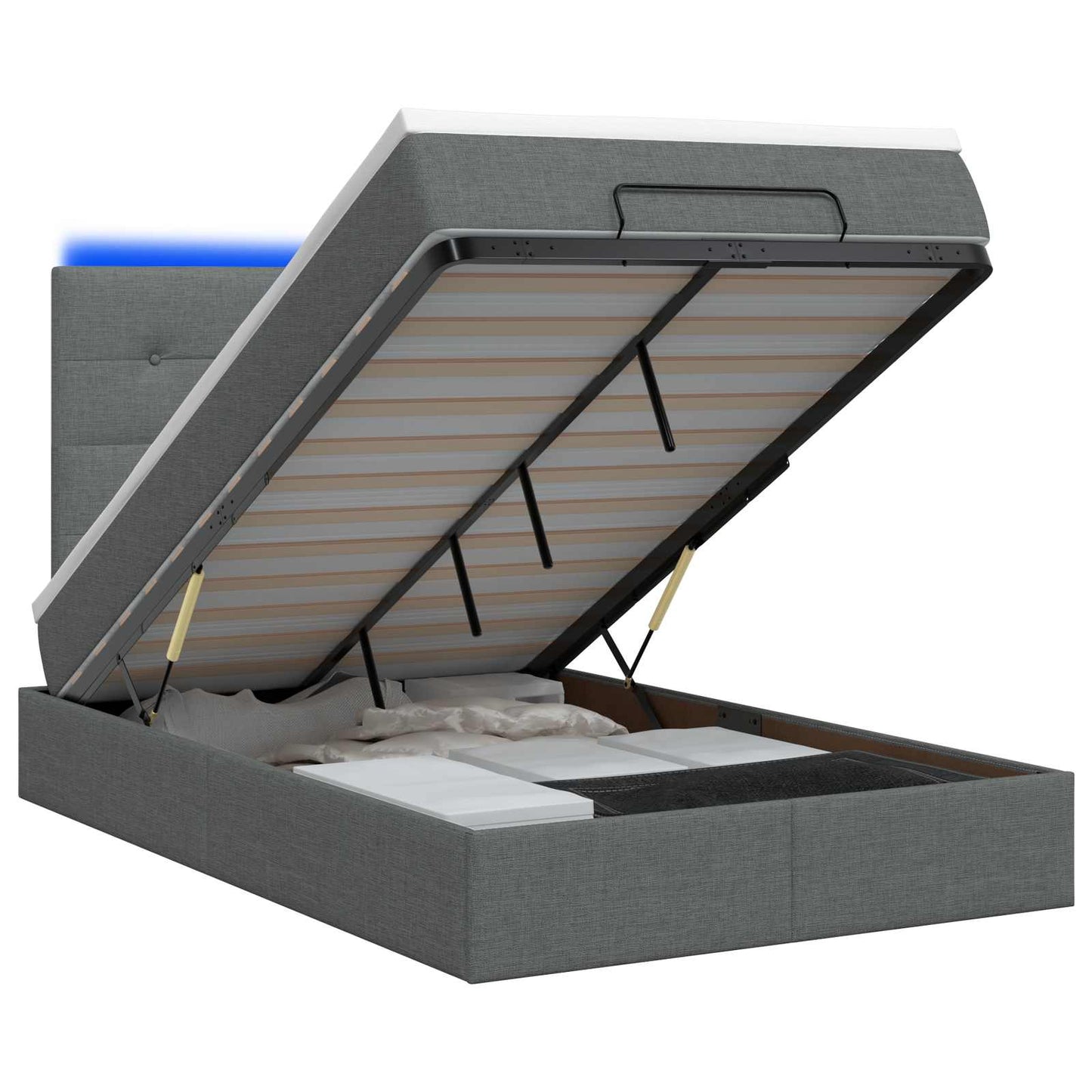 Ottoman-Bett mit Matratze und LED Dunkelgrau 120 x 200 cm Stoff