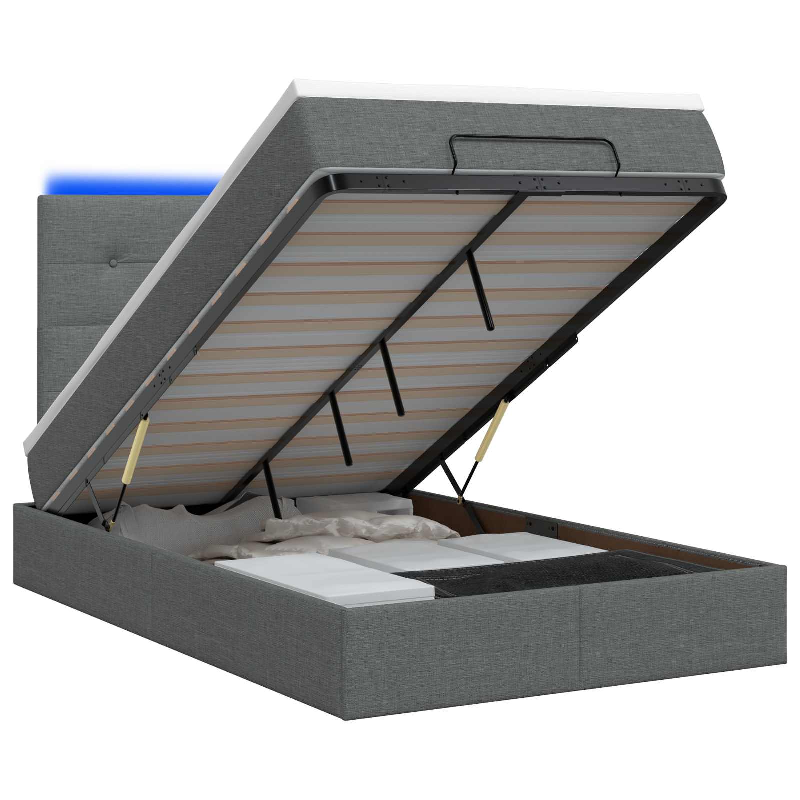 Ottoman-Bett mit Matratze und LED Dunkelgrau 120 x 200 cm Stoff